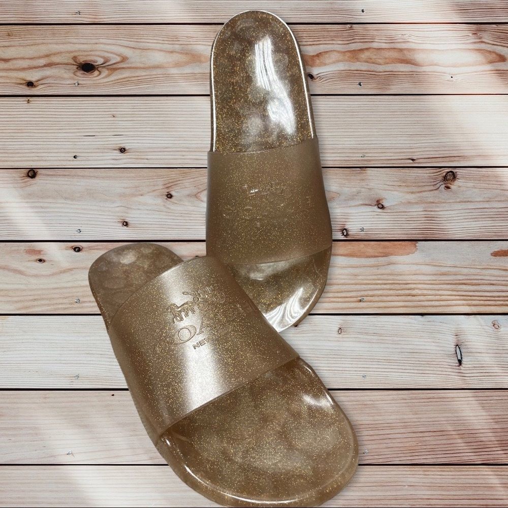 Coach Gold Plastic Slides Pool Shoes - Picture 4 of 5
